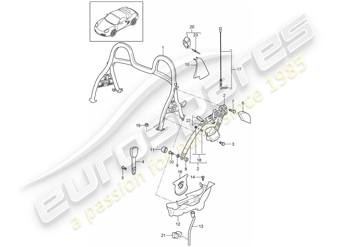 porsche boxster 987 (2006) roll bar part diagram