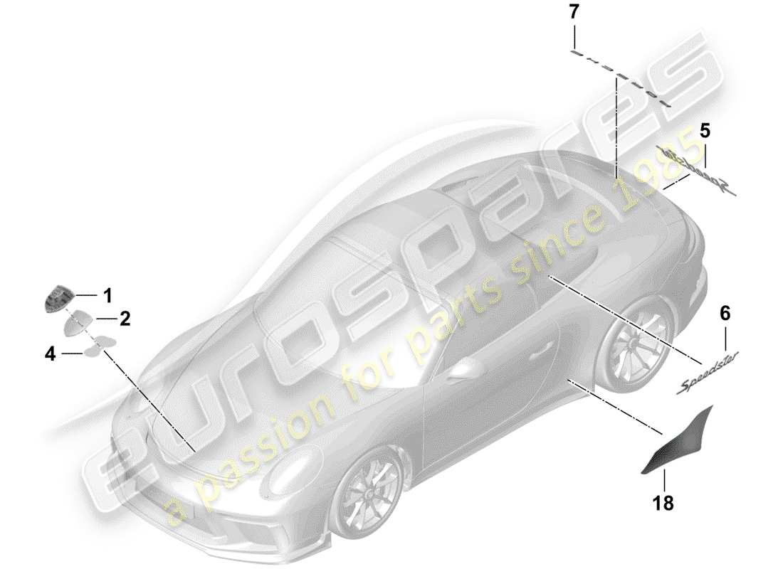 porsche 991r/gt3/rs (2015) nameplates part diagram