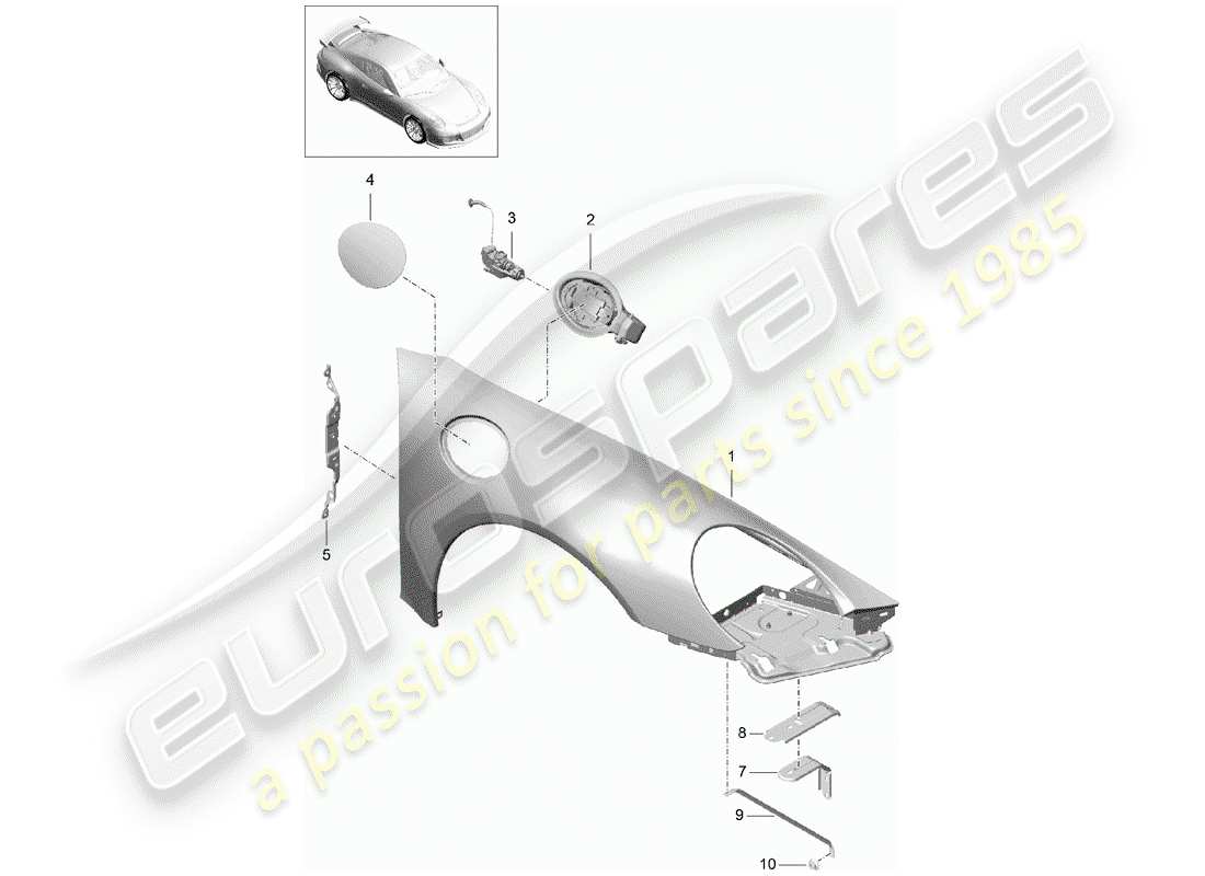 porsche 991r/gt3/rs (2015) fender part diagram