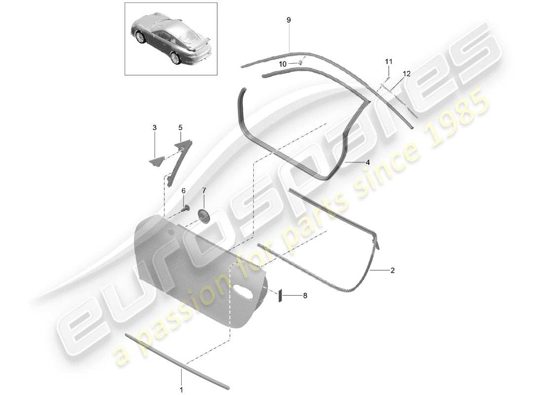 porsche 991r/gt3/rs (2015) door seal part diagram