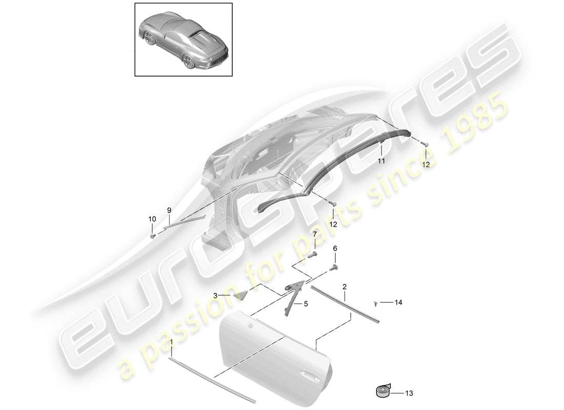 porsche 991r/gt3/rs (2015) door seal part diagram