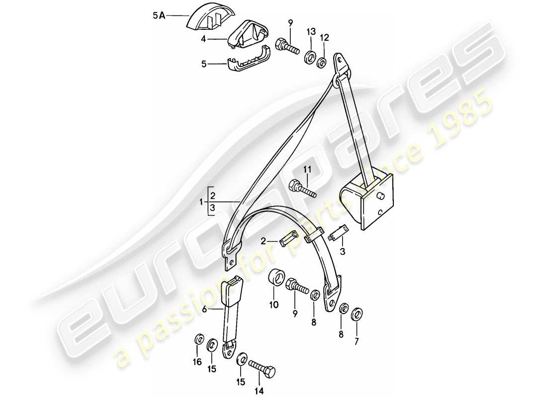 porsche 944 (1986) seat belt part diagram