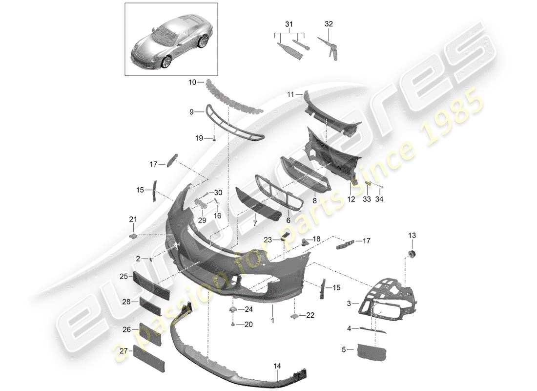 porsche 991r/gt3/rs (2014) bumper part diagram