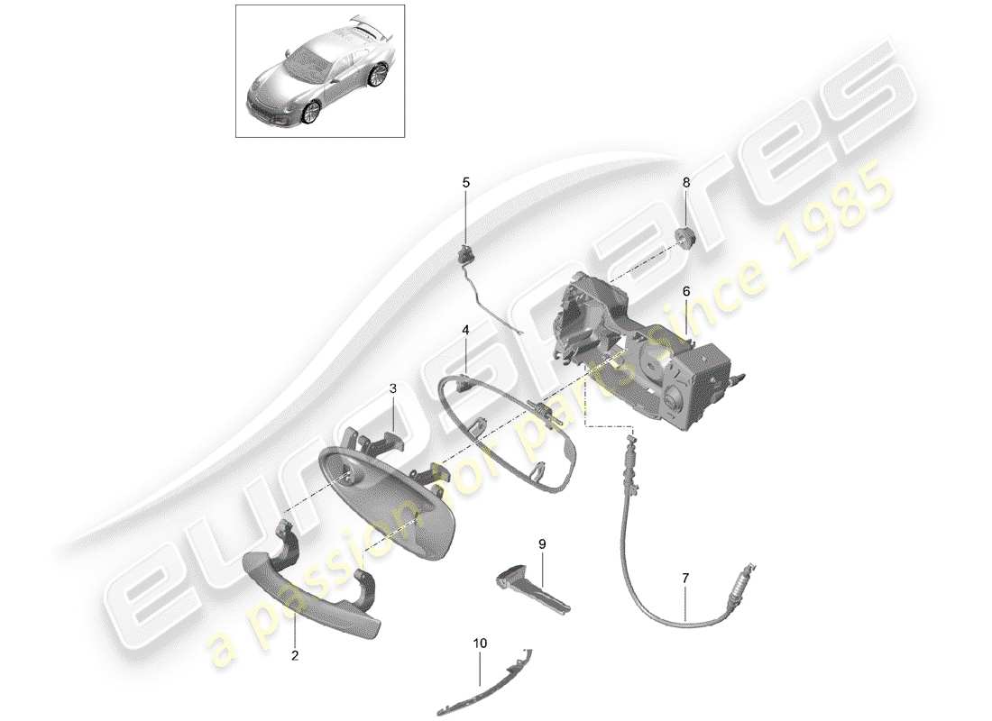 porsche 991r/gt3/rs (2014) door handle, outer part diagram