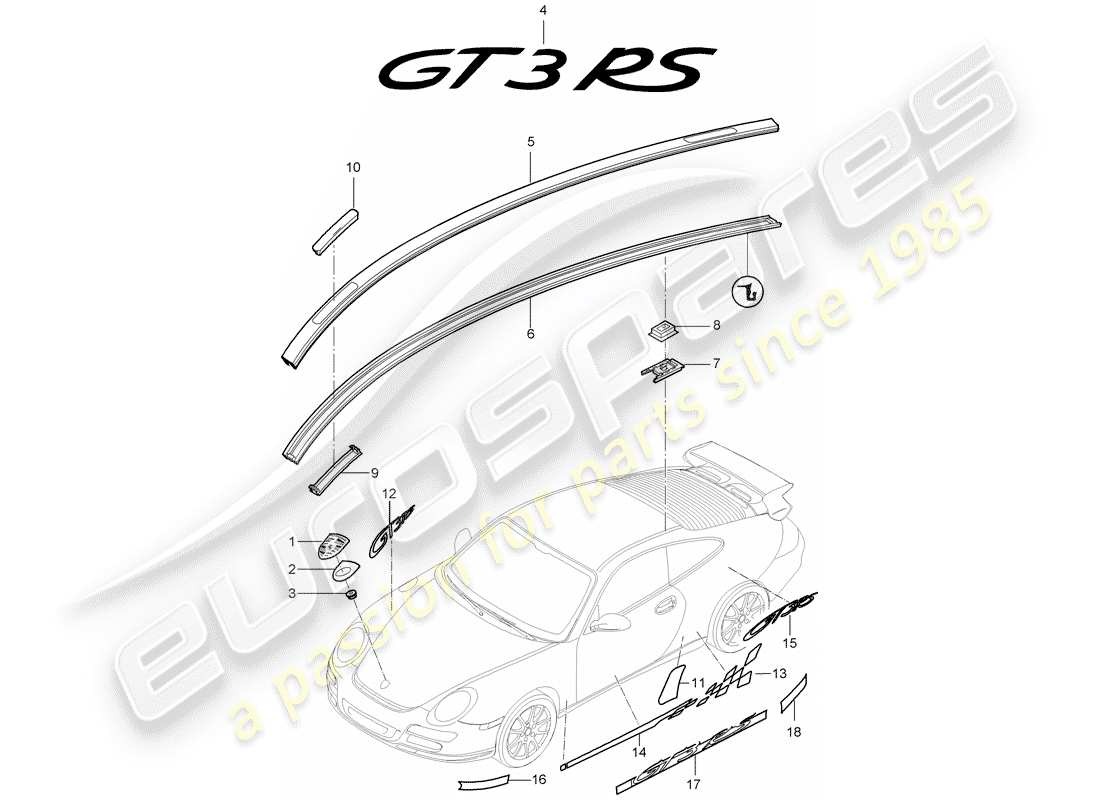 porsche 997 gt3 (2011) nameplates part diagram