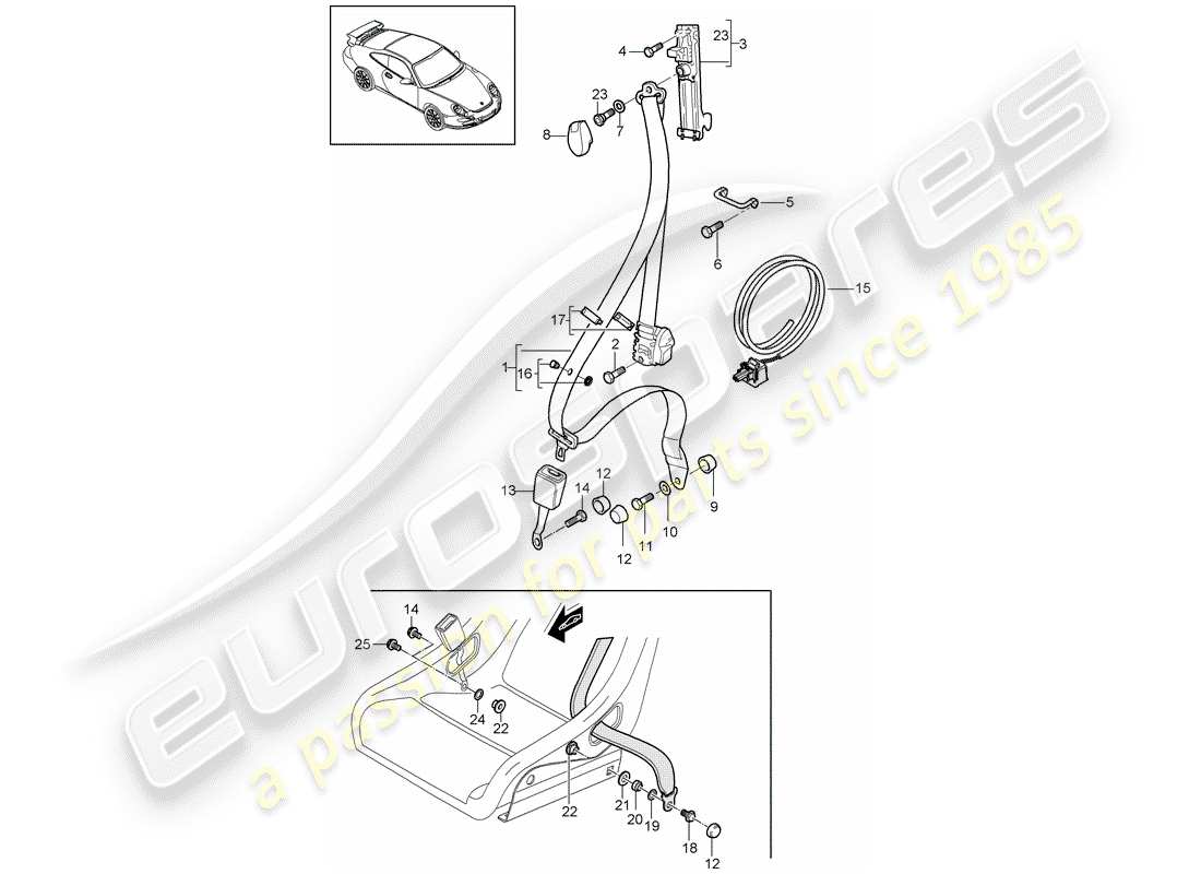 porsche 997 gt3 (2011) seat belt part diagram