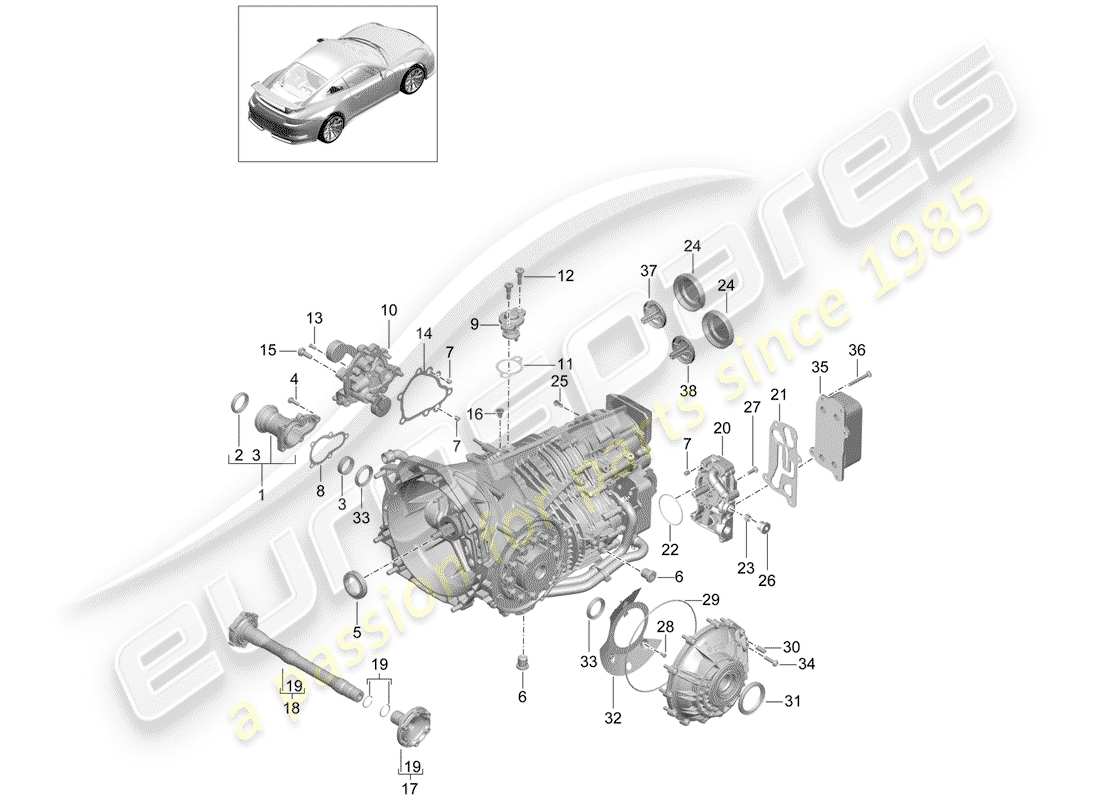 porsche 991r/gt3/rs (2016) manual gearbox part diagram