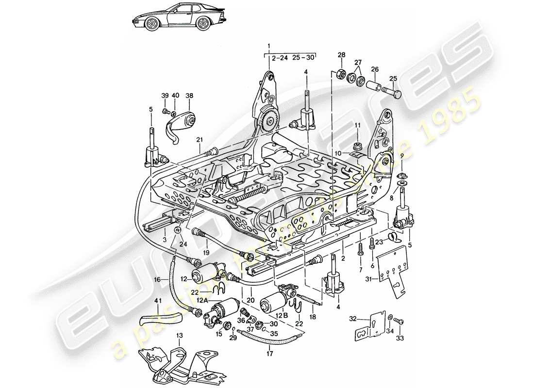 porsche seat 944/968/911/928 (1991) frame for seat - manually - electric - d - mj 1989>> - mj 1991 part diagram