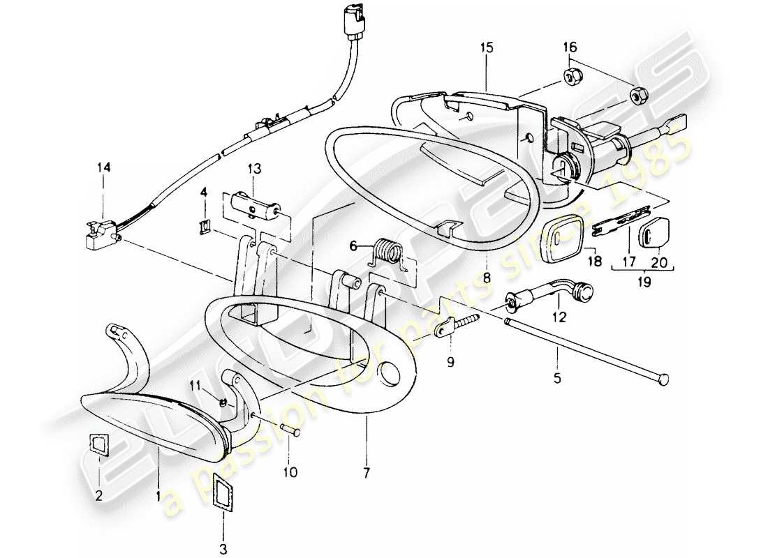 porsche boxster 986 (2004) door handle, outer part diagram