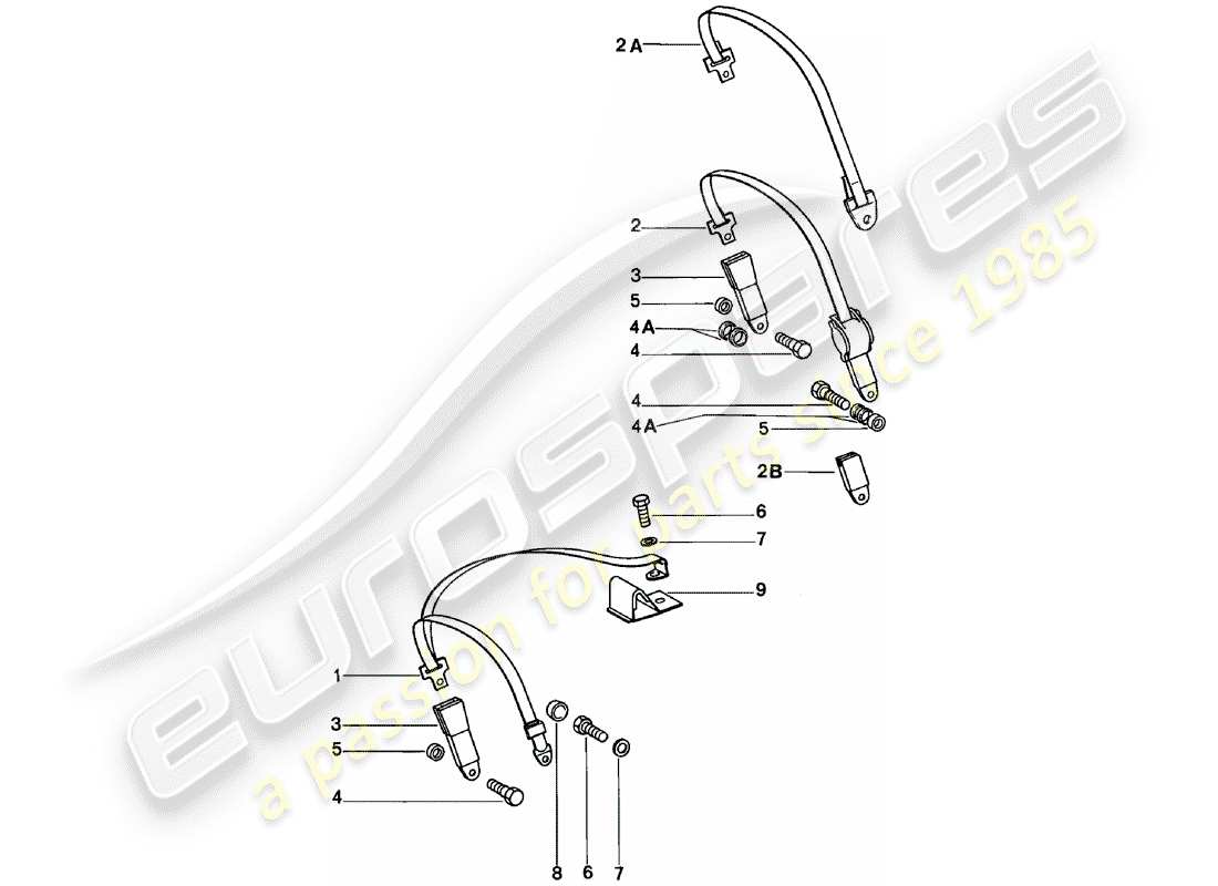 porsche 911 (1980) seat belt part diagram