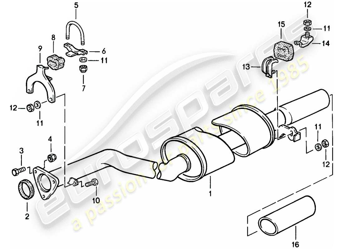 porsche 944 (1988) exhaust system - - exhaust silencer, rear part diagram