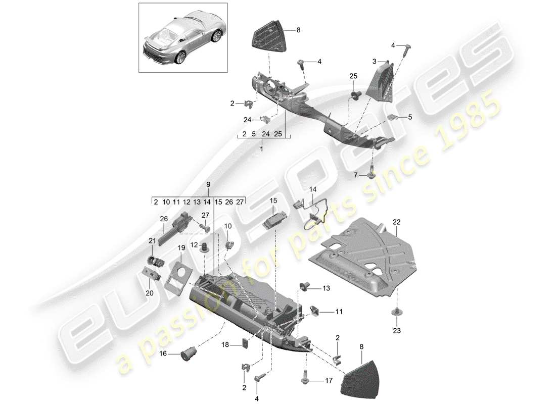 porsche 991r/gt3/rs (2015) glove box part diagram