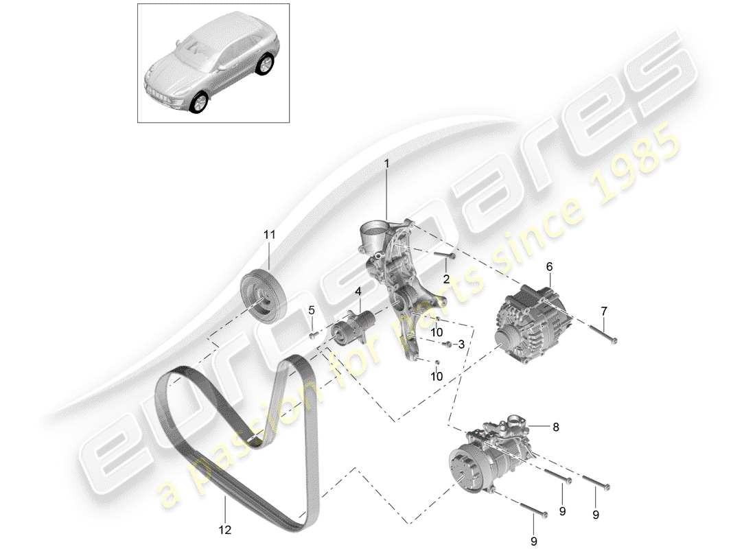 porsche macan (2014) belt tensioning damper part diagram