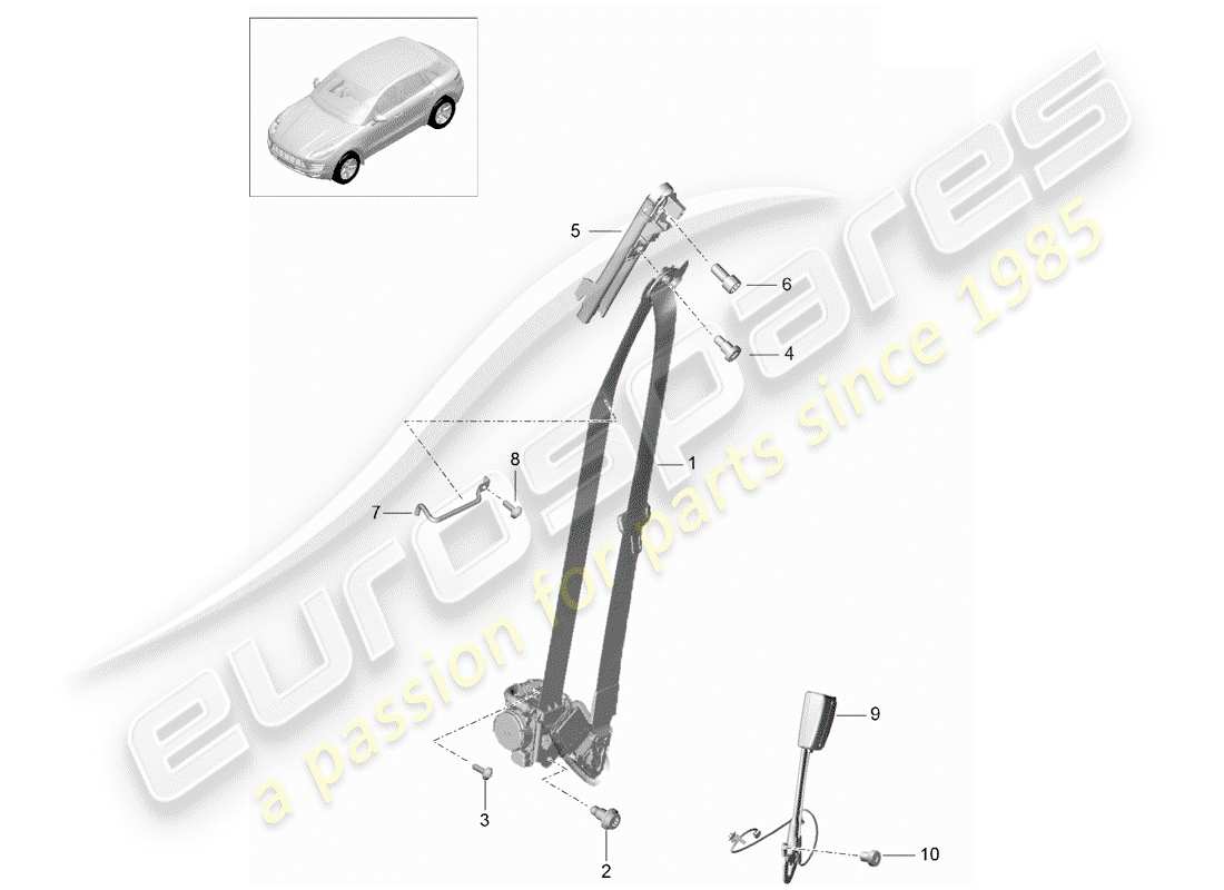 porsche macan (2014) three-point seat belt part diagram