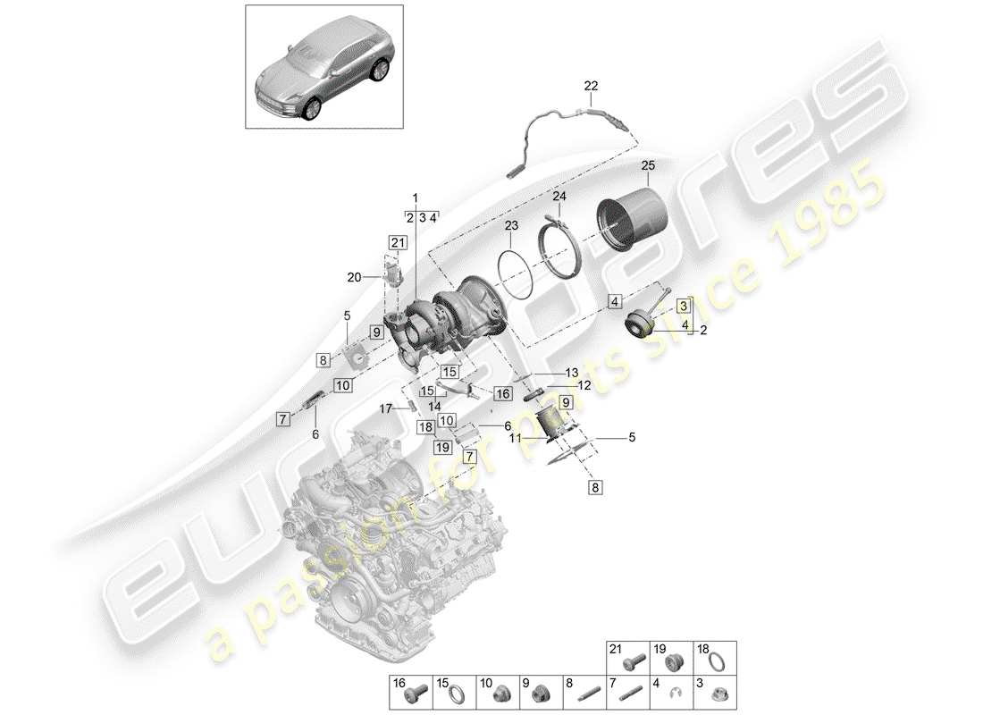 porsche macan (2020) exhaust gas turbocharger part diagram