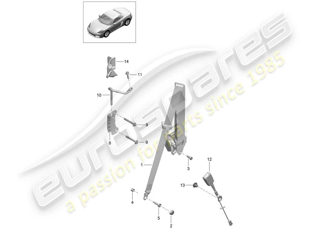 porsche 718 boxster (2017) three-point seat belt part diagram