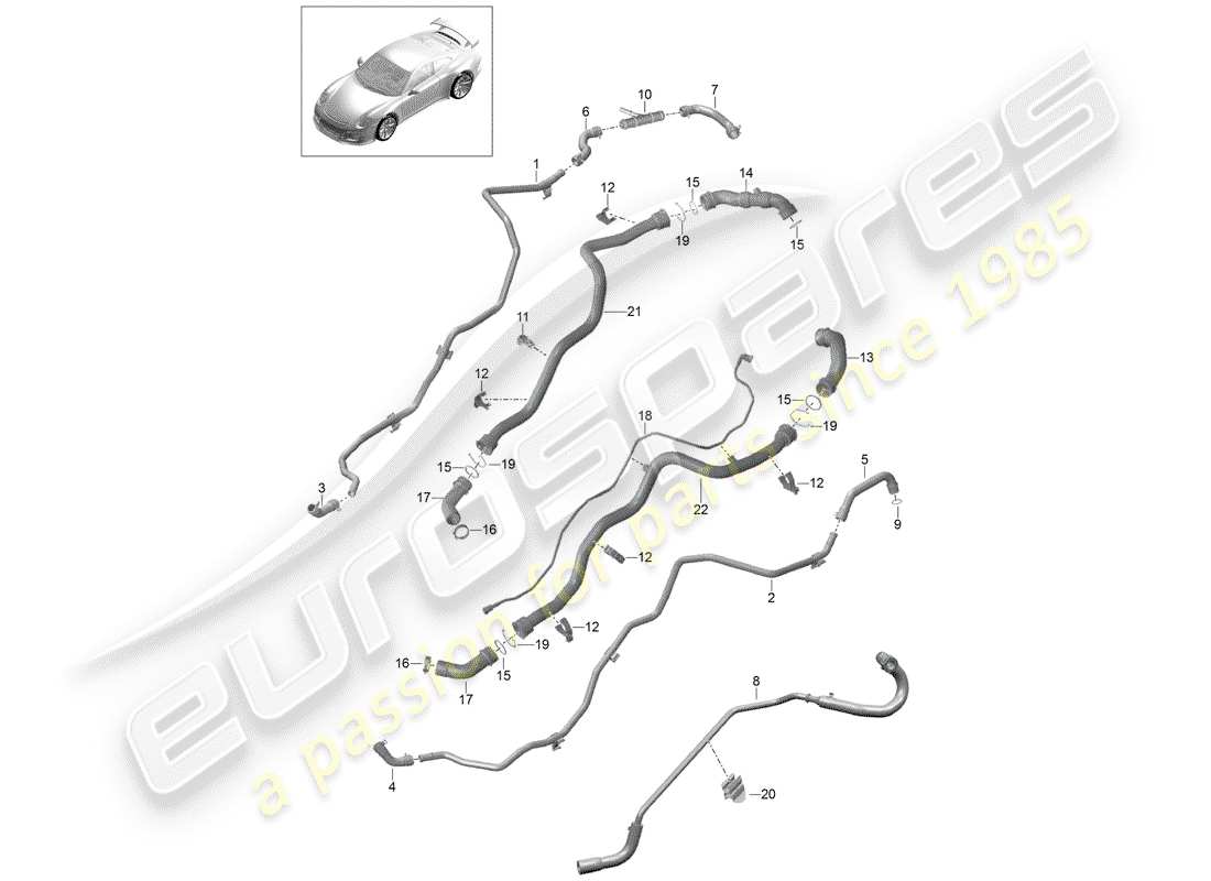 porsche 991r/gt3/rs (2015) water cooling part diagram