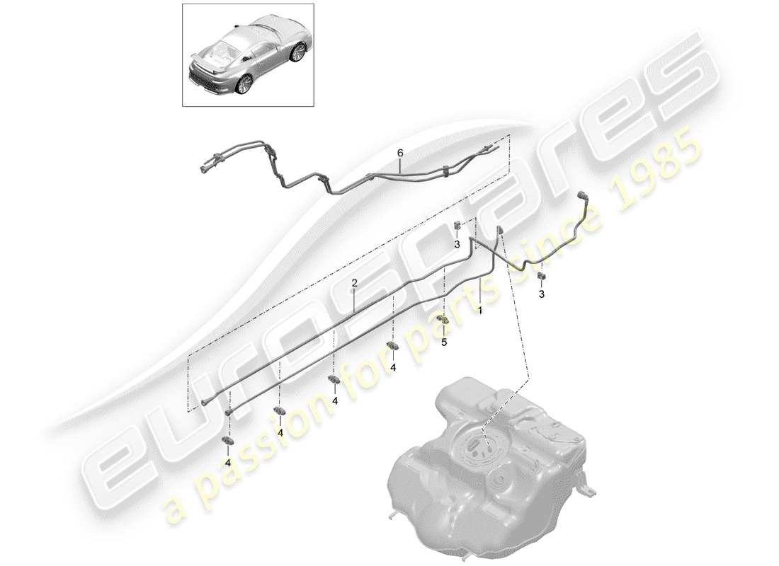 porsche 991r/gt3/rs (2018) fuel line part diagram