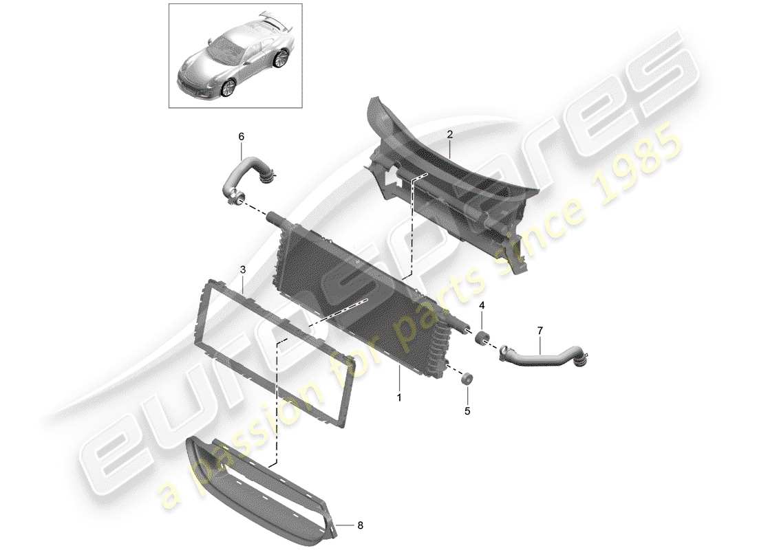 porsche 991r/gt3/rs (2018) radiator part diagram