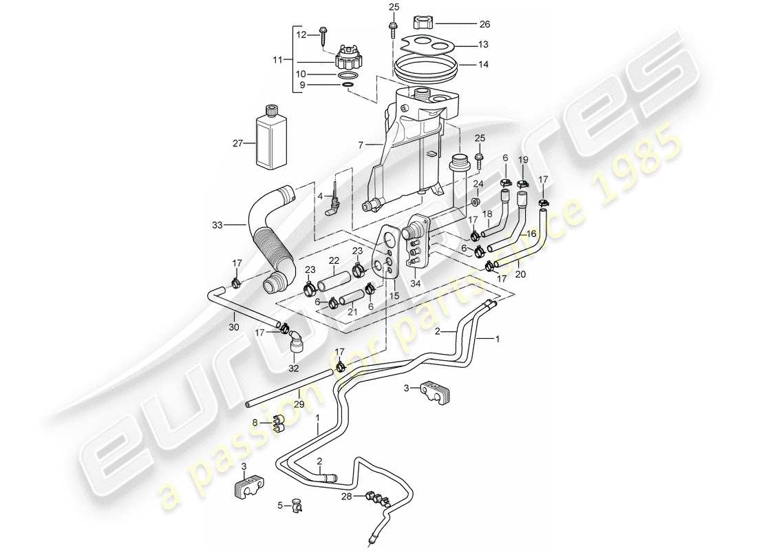 porsche boxster 987 (2006) water cooling 4 part diagram