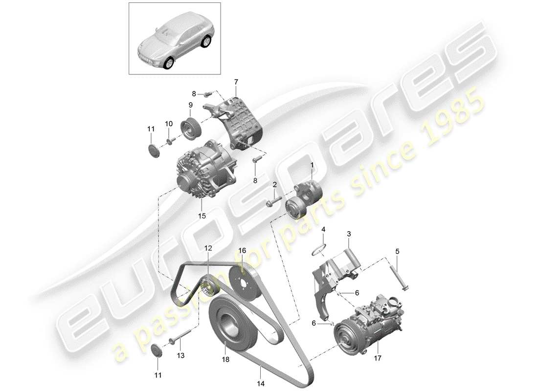 porsche macan (2014) belt tensioning damper part diagram