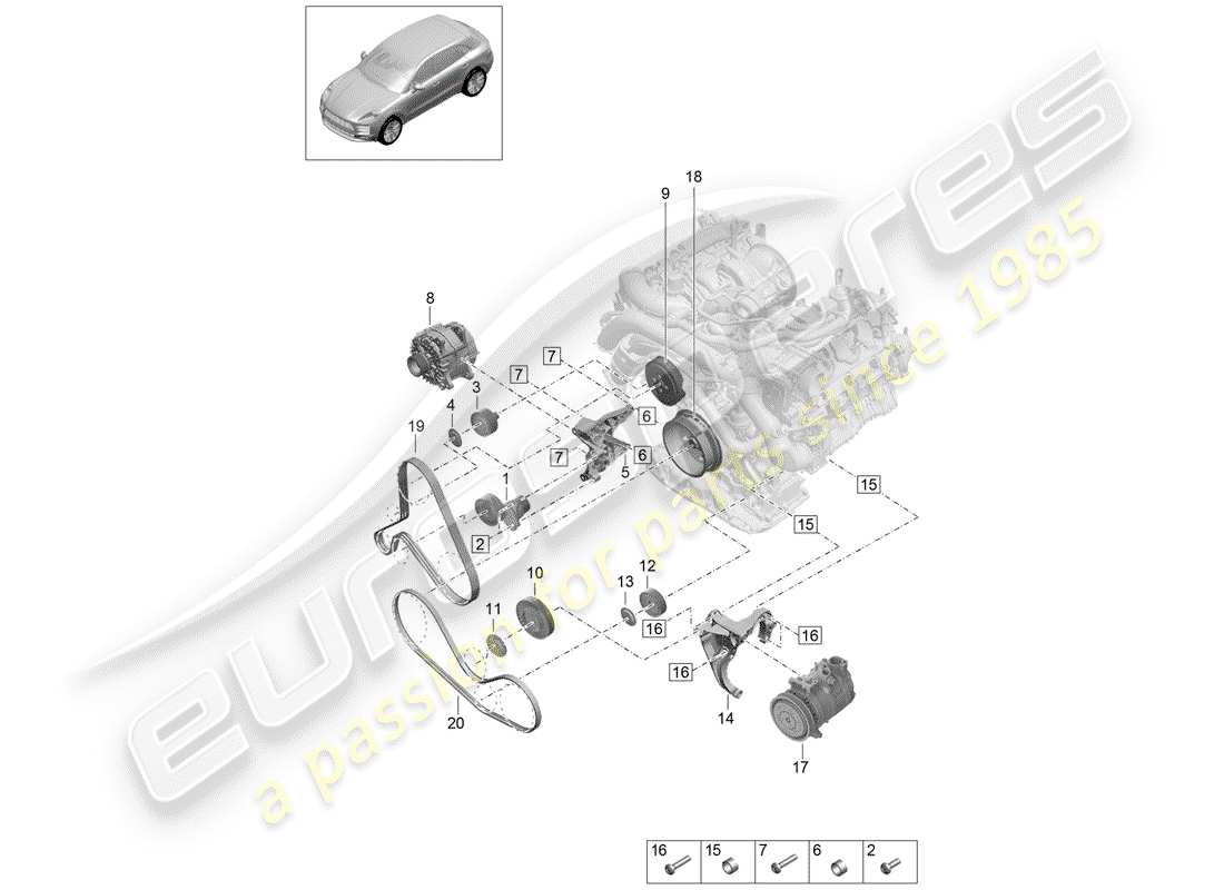 porsche macan (2019) v-ribbed belt part diagram