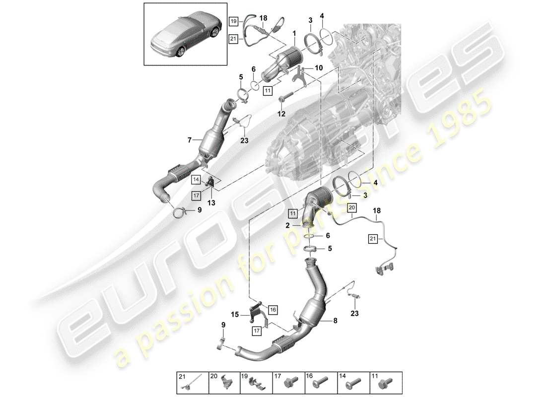 porsche panamera 971 (2020) exhaust system part diagram