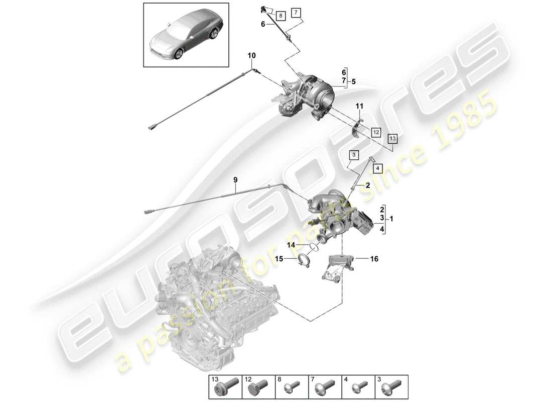 porsche panamera 971 (2020) exhaust gas turbocharger part diagram