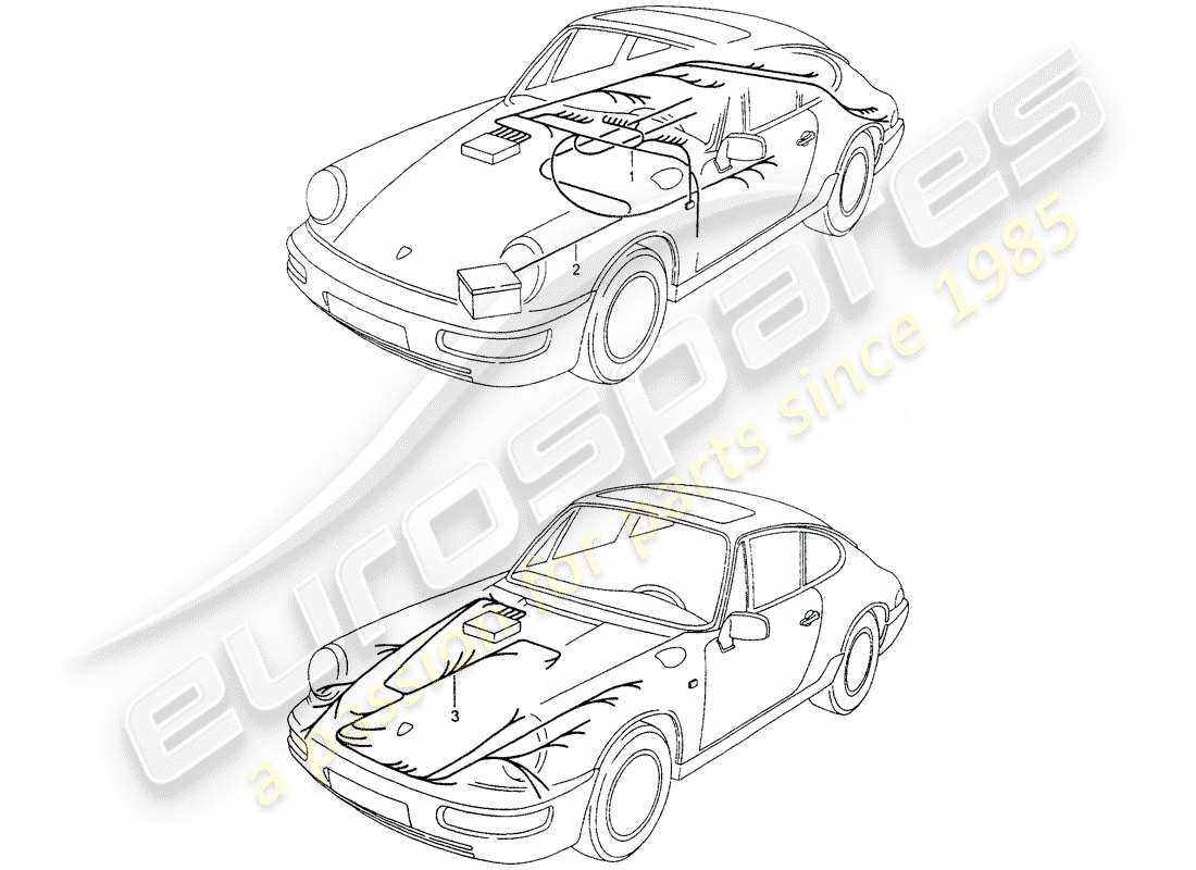 porsche 964 (1991) wiring harnesses - passenger compartment - starter battery - front luggage compartment part diagram