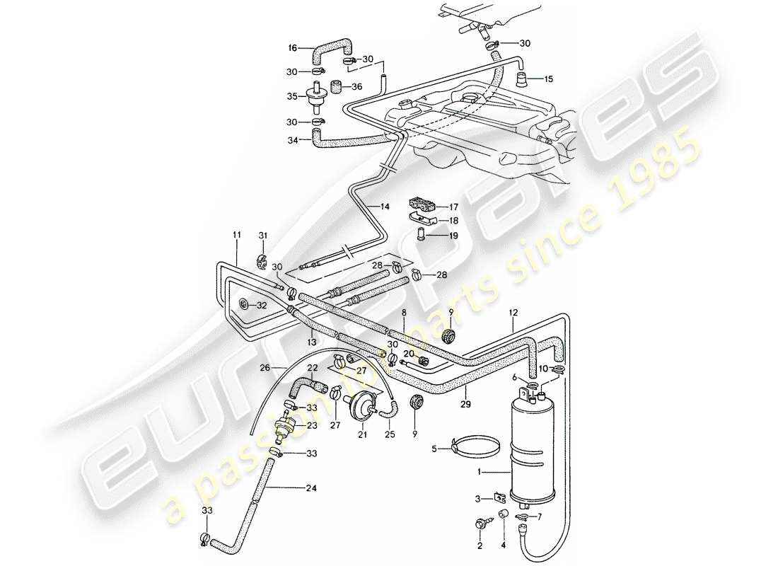 porsche 968 (1995) tank ventilation part diagram