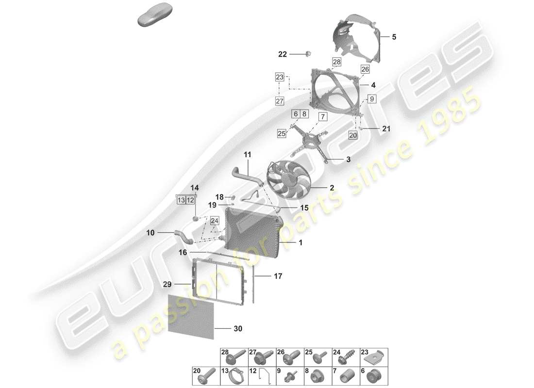 porsche 2020 radiator part diagram