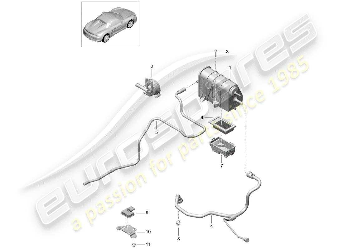 porsche boxster spyder (2016) evaporative emission canister part diagram