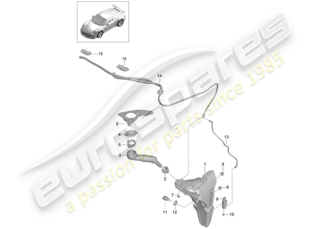 porsche 991r/gt3/rs (2015) windshield washer unit part diagram