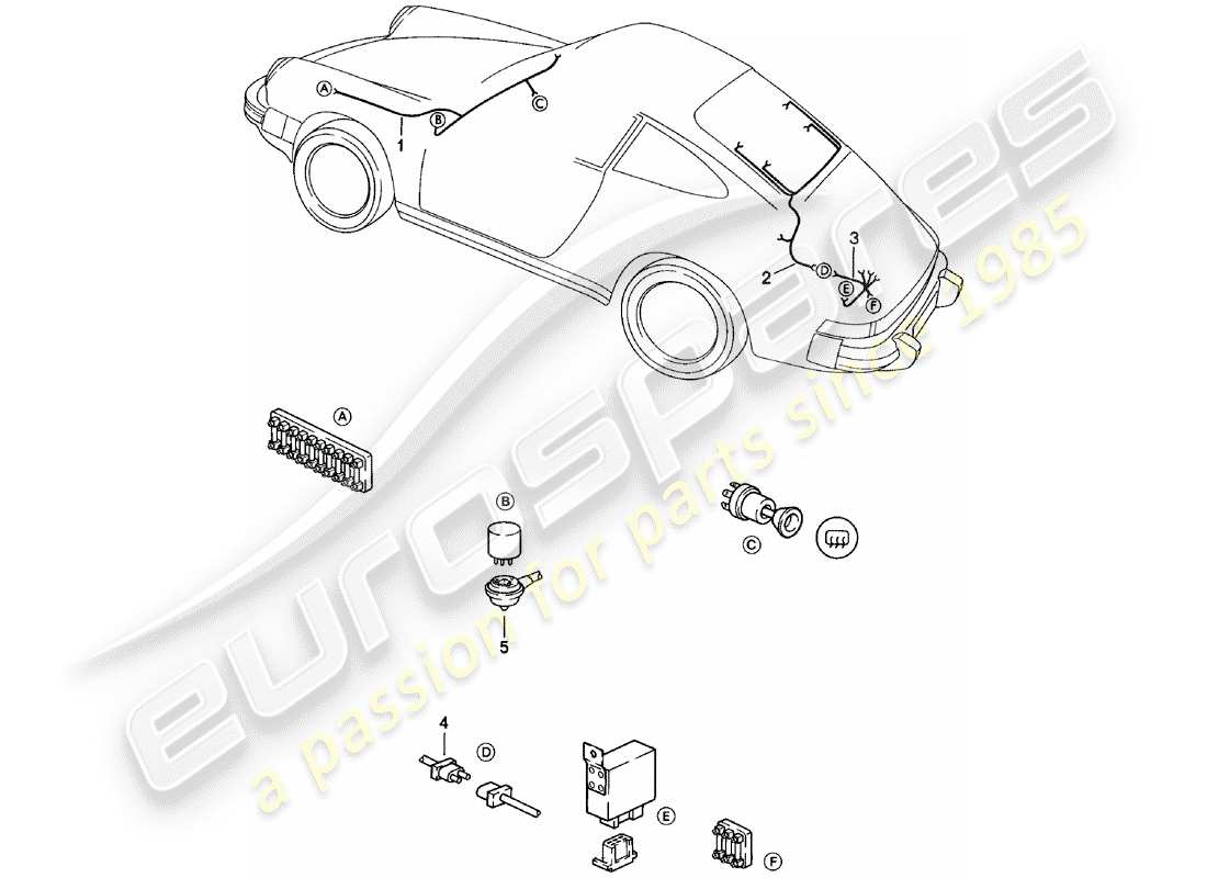 porsche 911 (1980) wiring harnesses - windscreen heating - rear window heating part diagram