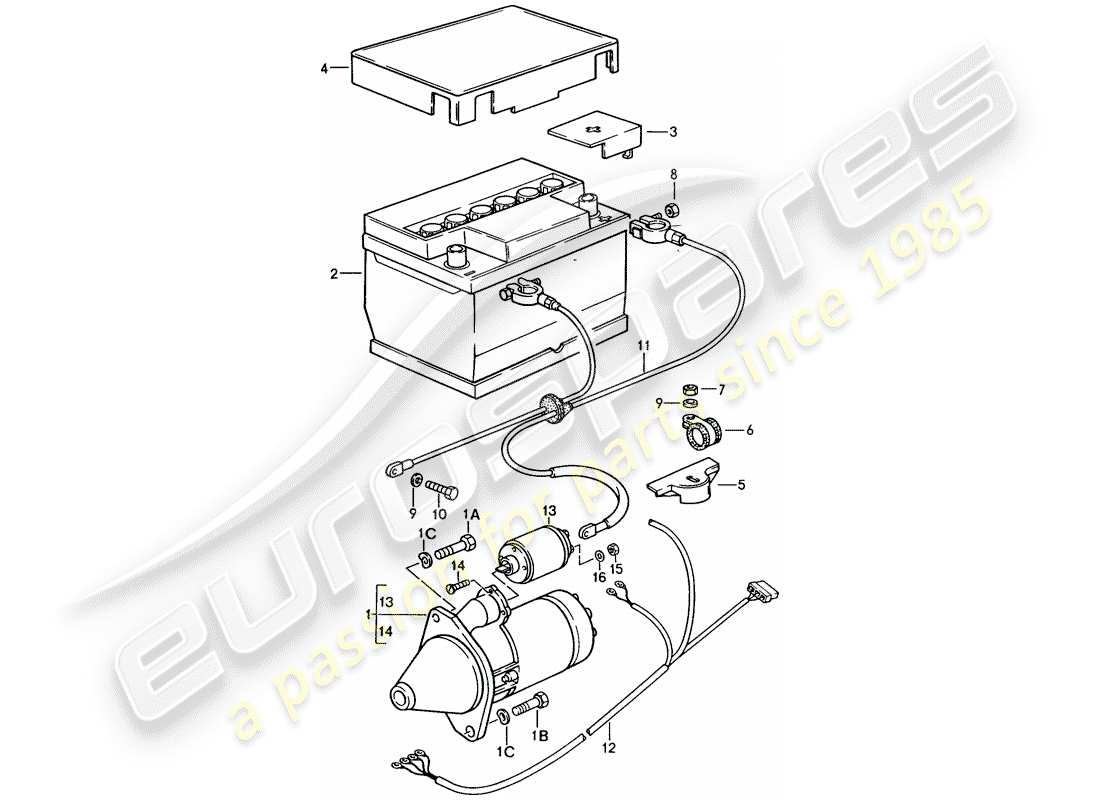 porsche 944 (1986) starter - battery - wiring harnesses part diagram