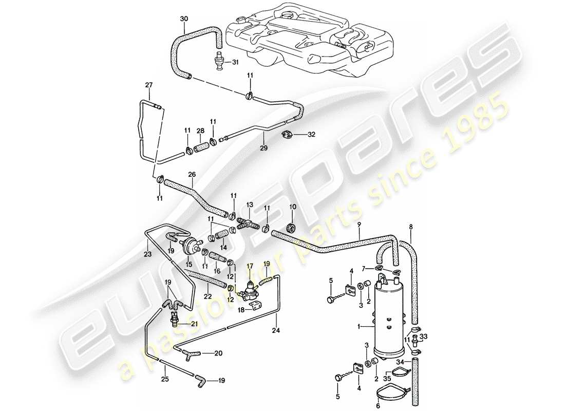 porsche 944 (1986) evaporative emission canister part diagram