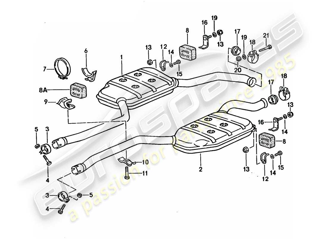 porsche 928 (1994) exhaust system - intermediate silencer part diagram