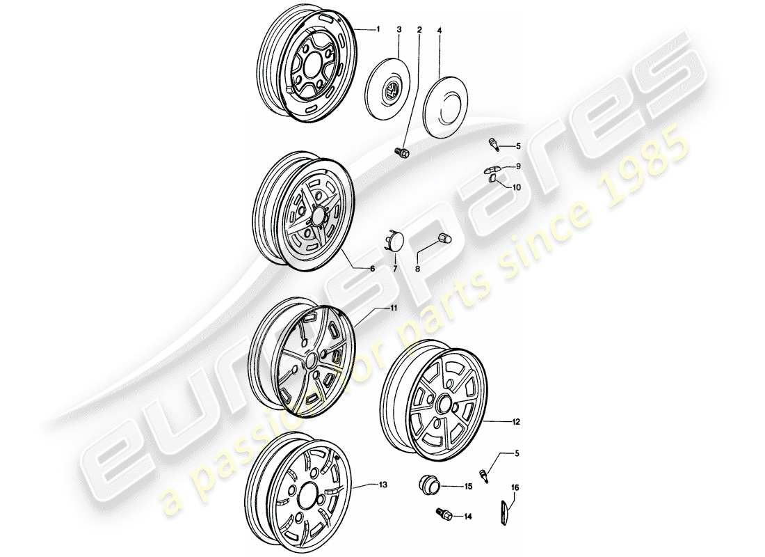 porsche 914 (1972) wheels part diagram