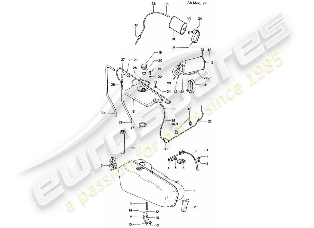 porsche 914 (1976) fuel tank - d - mj 1974>> part diagram