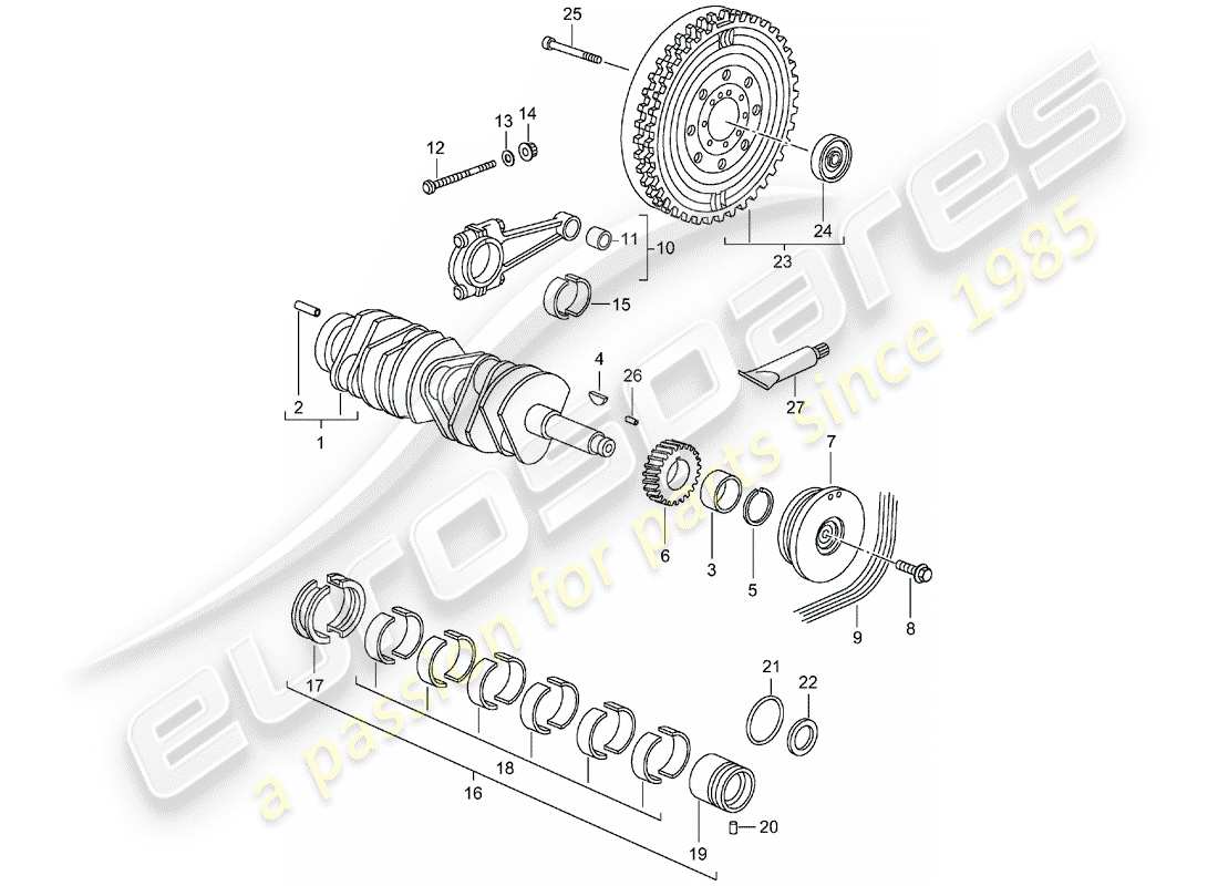 porsche 996 t/gt2 (2003) crankshaft part diagram