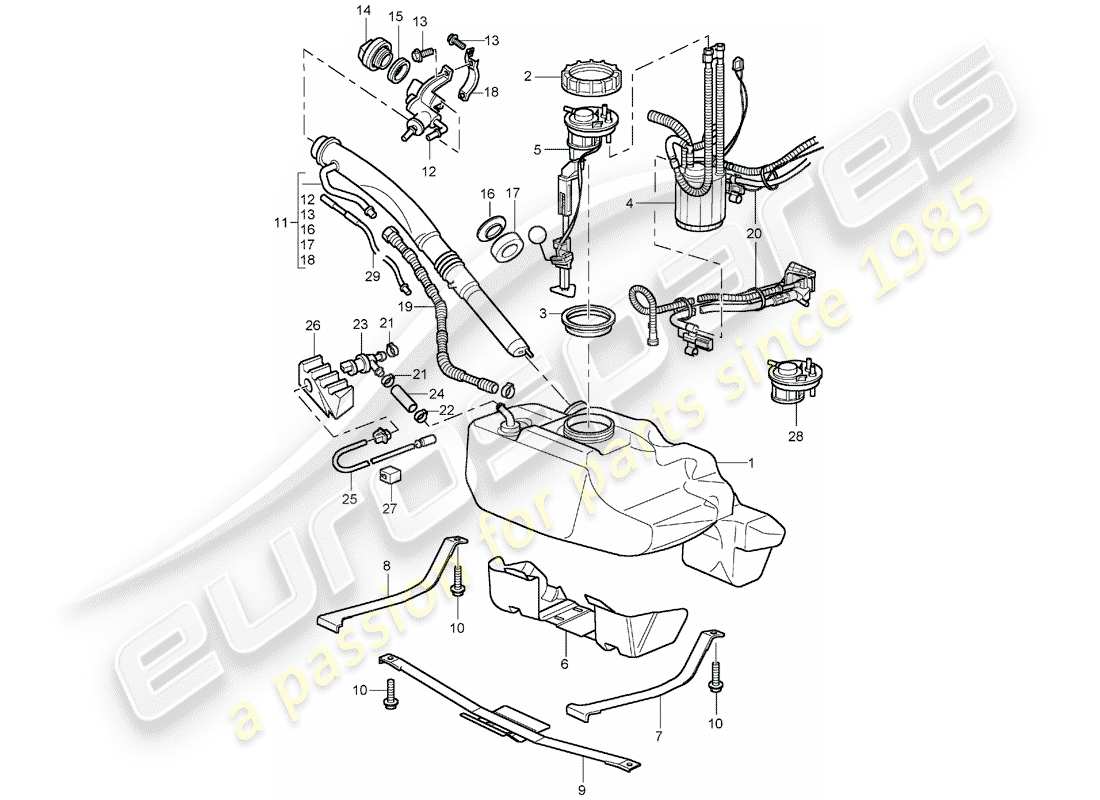 porsche 996 t/gt2 (2003) fuel tank part diagram