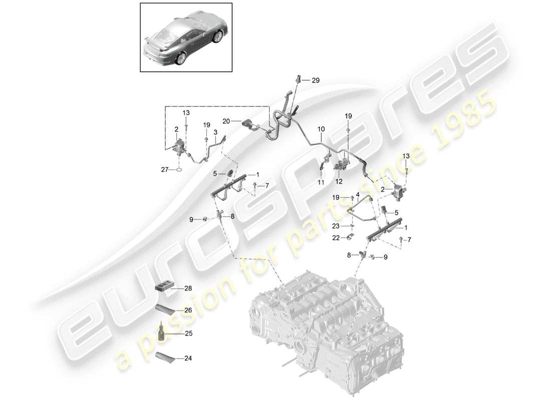 porsche 991r/gt3/rs (2015) fuel collection pipe part diagram