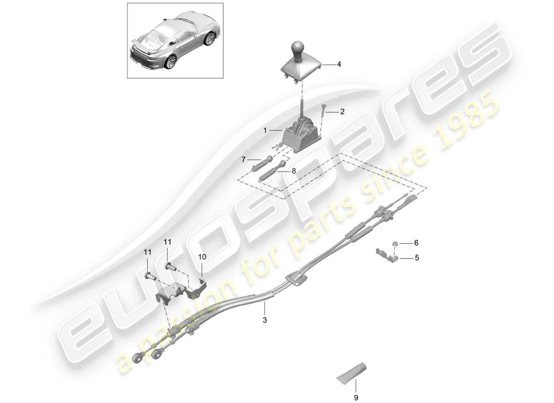 porsche 991r/gt3/rs (2015) shift lever part diagram