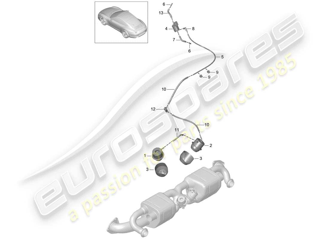 porsche 991 (2014) exhaust system part diagram