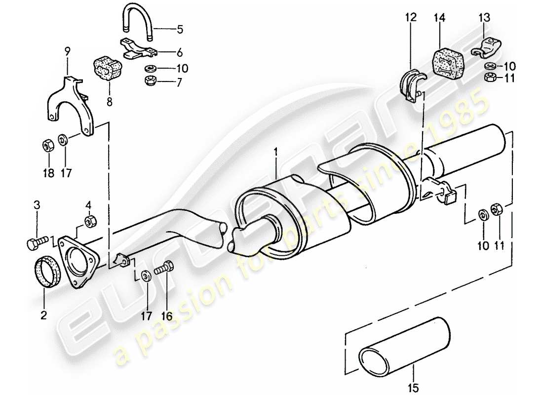 porsche 944 (1991) exhaust system - exhaust silencer, rear part diagram