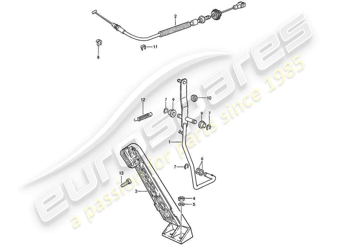 porsche 944 (1986) accelerator pedal - accelerator cable - for - manual gearbox part diagram