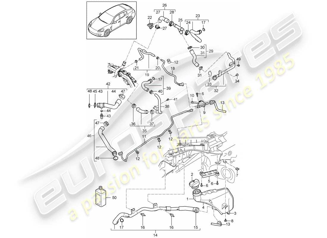 porsche panamera 970 (2013) water cooling part diagram