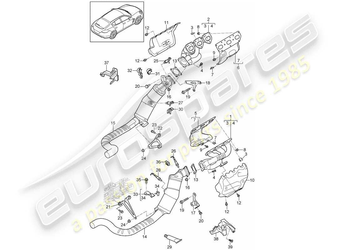 porsche panamera 970 (2015) exhaust system part diagram