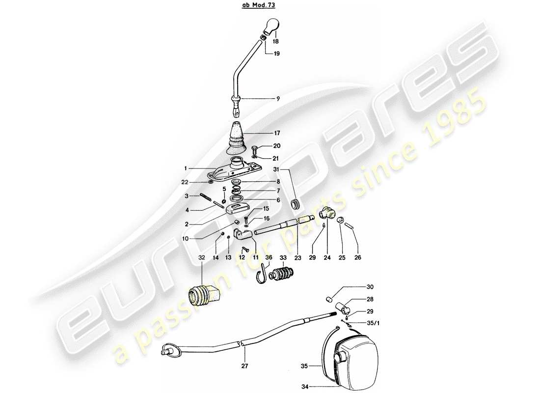 porsche 914 (1972) transmission control - d - mj 1973>> part diagram