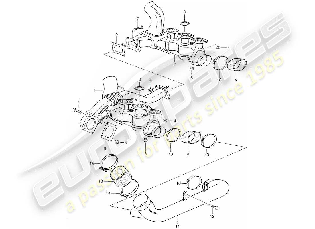 porsche 964 (1990) exhaust system - heater core part diagram